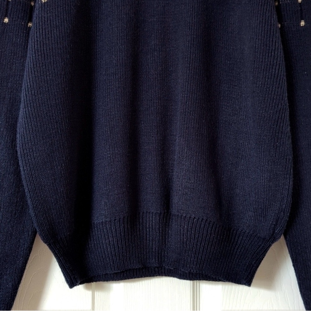 Barnaby 80's Vintage Funky Ribbed & Dotted Yoke Knit Crewneck Sweater Navy Large - Picture 5 of 7